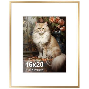 Imagem de Tinkeps Molduras de 40,6 x 50,8 cm, moldura de alumínio para pôster com vidro verdadeiro, foto de exibição 28 x 35,5 cm com tapete ou 40,6 x 50,8 cm sem, molduras modernas de metal para parede