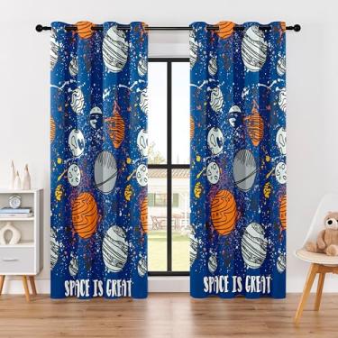 Imagem de BOHOMOCASA Cortinas blackout Kids Space Planet - 100% blackout, isolamento térmico, redução de ruído, perfeitas para quarto de crianças e berçário, 2 painéis (Space-is-Great, L52×C84)