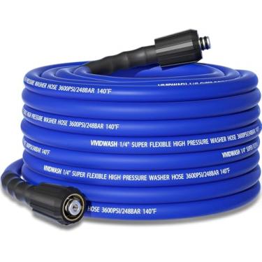 Imagem de VIVIDWASH Mangueira de lavadora de pressão super flexível de 1/10.2 cm Pro 25 pés, M22-14/15 mm Mangueira de substituição para lavadora de pressão universal 3600PSI, resistente a dobras, atualizada