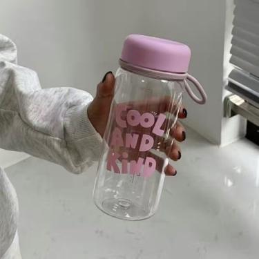 Imagem de Garrafa de água potável transparente equipamento de academia à prova de vazamento garrafas de água de leite portátil (rosa - 600 ml)