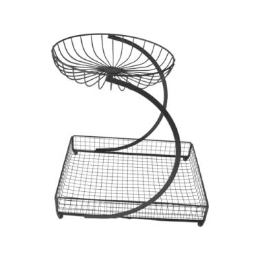 Imagem de AFXGUSD Fruteira, Cesta de Legumes em Arame de Ferro com Várias Camadas, Recipiente para Lanches com Design Arejado E Estrutura Estável para, Sala de, Preto 2 camadas, Tamanho real