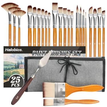 Imagem de Halobios Conjunto de 25 pincéis de pintura profissionais com rolo de lona e espátula, kit de pincéis de acrílico para artista, aquarela, óleo, guache