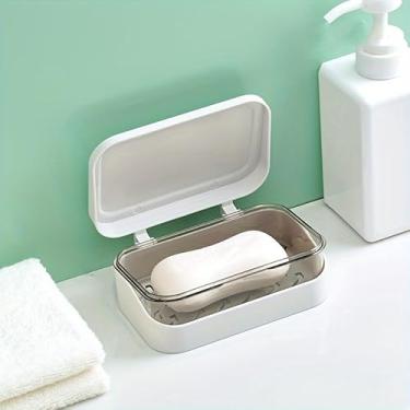 Imagem de Saboneteira portátil com tampa - resistente à água, design de drenagem para banheiro e armazenamento de viagem (branco)
