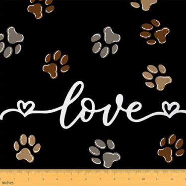 Imagem de Erosebridal Tecido de desenho animado pata de cachorro por jarda, preto geométrico coração ondulado tecido estofado para mulheres meninas acolchoado costura, animais de estimação decoração para