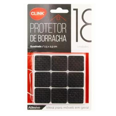 Imagem de Kit 18 Protetores de Borracha Autoadesivos 2,5 cm Quadrado Para Pés de Móveis Portas e Quadros Anti-Risco e Anti-Deslizante