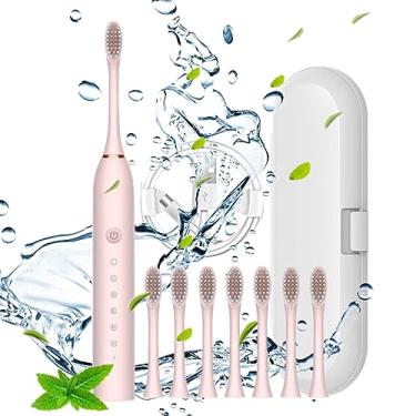 Imagem de Conjunto de escova de dentes elétrica, escova de dentes sônica com 8 cabeças de escova de substituição e 6 modos de limpeza IPX7 à prova d'água escova de dentes portátil recarregável para adultos e crianças