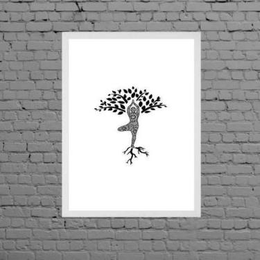 Imagem de Quadro Decorativo Yoga Árvore 33X24Cm Moldura Branca - Quadros On-Line