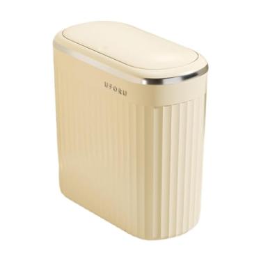 Imagem de Baoblaze Lixeira de banheiro com tampa, lixeira compacta, portátil com tampa de pressão, para escritório, Creme Branco