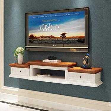 Imagem de HHHJQFAAT Armário de TV de parede prateleira flutuante prateleira de parede fundo de TV decoração de parede prateleira sala de estar quarto suporte de TV console multimídia (branco)