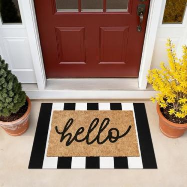 Imagem de Fixseed Tapete listrado preto e branco 60 x 109 cm para porta da frente para ambientes externos, pequenos, listrados, de algodão, lavável, para ambientes internos e externos, capachos para pátio, casa
