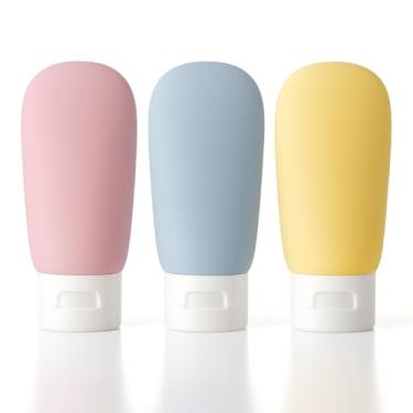 Imagem de Kit 3 Frascos de Viagem 60ml em Silicone Antivazamento Reutilizável com Nécessaire Porta Shampoo Sabonete e Cosméticos Compacto