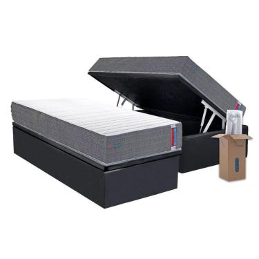 Imagem de Conjunto Box Baú Solteiro: Colchão Espuma Herval D28 Singlecore + Base Crc Suede Gray (88x188)