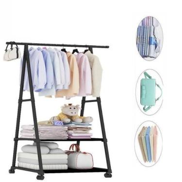 Imagem de Armario Portatil Arara Roupas 2 Prateleiras Carrinho Guarda Sapateira 