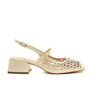 Imagem de Slingback Salto Bloco em Couro Off White Cecconello-Feminino