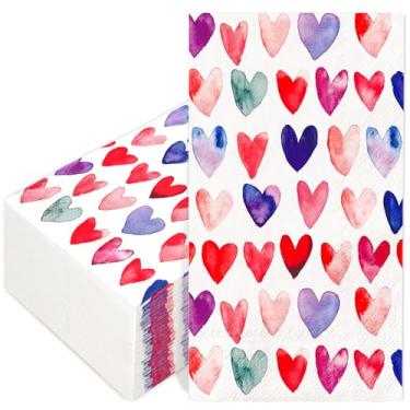 Imagem de FYSUIMU Guardanapos descartáveis para o dia dos namorados, 100 peças, guardanapo colorido, coração, jantar, guardanapos de papel de mão, para casamento, aniversário, festa de aniversário