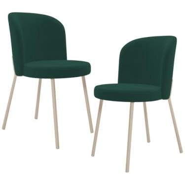 Imagem de Kit 02 Cadeiras para Sala de Jantar Cozinha Estofada Gavi Arena L02 Suede Verde Musgo - Lyam Decor