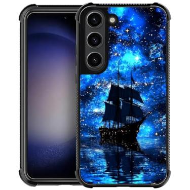 Imagem de CARLOCA Compatível com Samsung Galaxy S23 Plus Capa rígida à prova de choque antiderrapante para Samsung Galaxy S23 Plus estampa moderna navio pirata vela céu estrelado azul