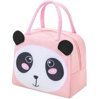 Imagem de Bolsa térmica infantil lancheira escolar com alça e estampas de animais (Rosa - panda)