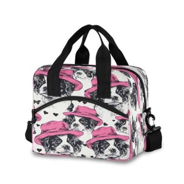 Imagem de ATTX Lancheira isolada para piquenique de praia de trabalho, bolsa térmica portátil com alça removível - chapéus rosa à prova de vazamento design de cachorro lancheira para homens e mulheres #476
