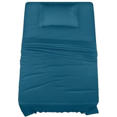 Imagem de Utopia Bedding jogo de cama de solteiro – jogo de lençóis de 3 peças para cama de solteiro, de microfibra macia e respirável, inclui 1 lençol com elástico, 1 lençol de cima e 1 fronha (azul jeans)