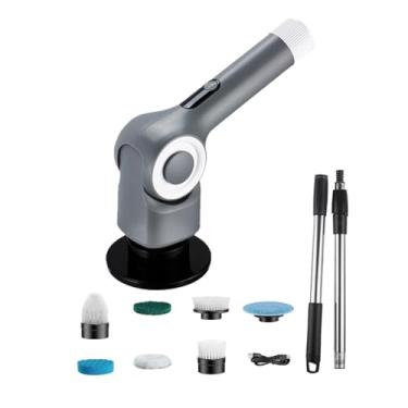 Imagem de IEUDNS Escova de limpeza sem fio, máquina rotativa de limpeza, alça longa removível, purificador de banheiro para piso, banheiro automotivo, Cinza