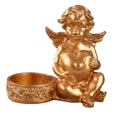 Imagem de Baoblaze Castiçal em forma de anjo, suporte para vela, decoração de mesa, escultura em resina, cor dourada, 10cmx7cmx10cm