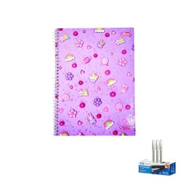 Imagem de Kit Caderno Universitário Vibe Feminino 10M 160F Tilibra + Caneta Trigel Branca + Grampeador Metallic C-15