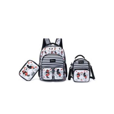 Imagem de Kit Mochila Disney Infantil Lancheira Estojo Mickey Minnie Escolar