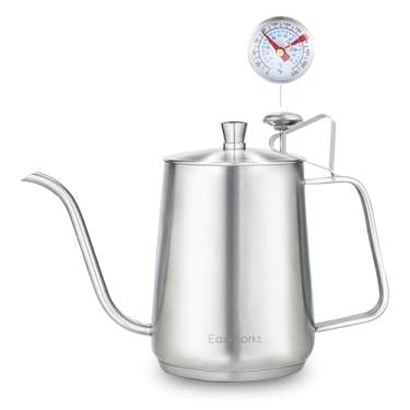 Imagem de Chaleira Easyworkz com bico de ganso, 900 ml, com termômetro, em aço inoxidável, para café coado à mão, com bico longo e estreito, adequada para fogões de indução.