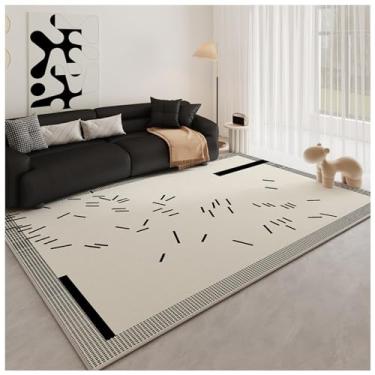 Imagem de SPXMQSS Tapetes grandes para sala de estar, tapete de pelo curto para quarto, antiderrapante, resistente à sujeira e fácil de cuidar, tapete lavável para quarto, sala de jantar, escritório, preto/bege
