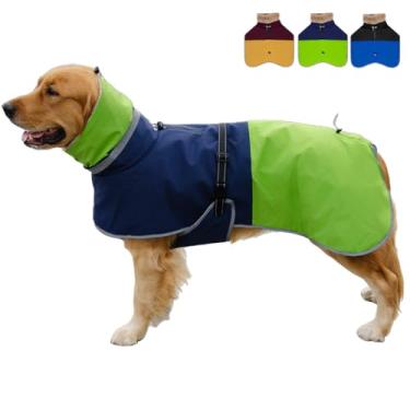 Imagem de Casaco de inverno impermeável para cães, jaqueta refletiva de lã de gola rolê com proteção contra neve para cães grandes, roupas para animais de estimação em clima frio (verde, 6GG)