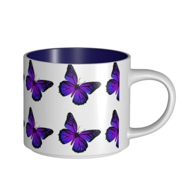 Imagem de ZERAOKE Borboletas - Caneca grande de cerâmica impressa para café, capacidade grande para escritório e casa, pode ser lavada na lava-louças, design com alça em C.