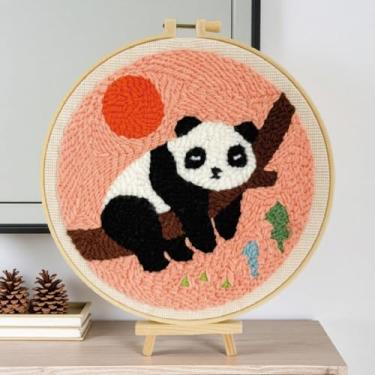 Imagem de TINKAZ Kit de agulhas de punção de panda para iniciantes, conjunto de bordado DIY com fio, tecido e argola, kit de artesanato bonito feito à mão para decoração de casa e presente