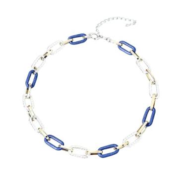 Imagem de HWJQ Colar de corrente oval grossa grossa para mulheres, colar colorido de elos de corrente, gargantilha banhada a ouro, prata, corrente cubana, colar de declaração Y2k Jewelry, Middle, Zinco, Sem