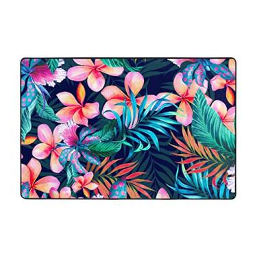 Imagem de Zeraoke Tapetes de área de flores tropicais para sala de estar 1,2 x 1,5 m, tapete macio e moderno, tapetes antiderrapantes para decoração de casa, tapete lavável para quarto, jantar, dormitório,