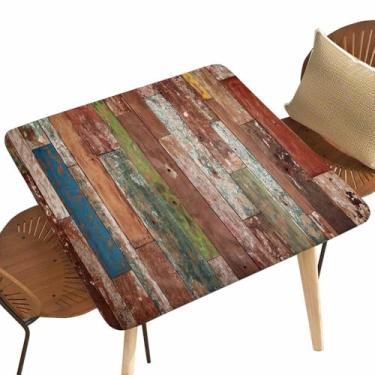 Imagem de NYRTHUS Toalha de mesa quadrada elástica de elastano com textura de madeira abstrata, toalha de mesa quadrada elástica adequada para mesa quadrada de 101,6 cm x 101,6 cm para festas de piquenique em