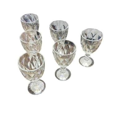 Imagem de Milbani Conjunto 6 Taças de Vidro, 330ml, Furtacor, Platinado, 17,5cm Altura, Design com Relevo