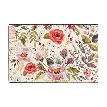 Imagem de Zeraoke Tapetes florais modernos para sala de estar de 1,2 x 1,5 m, tapete macio e moderno, tapetes felpudos antiderrapantes para decoração de casa, tapete lavável para quarto, jantar, dormitório,