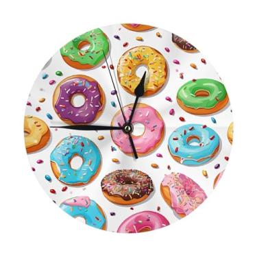 Imagem de ZERAOKE Donut - Relógio de parede redondo moderno - silencioso sem tique-taque operado por bateria, decoração de mesa ou parede para sala de estar, quarto, escritório.