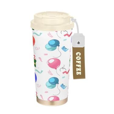 Imagem de Wassud Balões coloridos isolado caneca de café de viagem copo à prova de vazamento com tampa e canudo garrafa de água de aço inoxidável para café quente/gelo, chá e cerveja