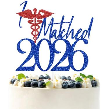 Imagem de Blue & Red Glitter I Matched 2026 Cake Topper, 2026 Residency Match Day Decor, Doctor Medical School Graduation Party Decorations Supplies
