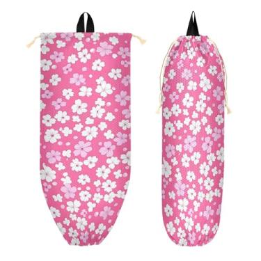 Imagem de xigua Suporte de parede para saco de plástico de flores brancas pequenas com cordão, 1 pacote, reutilizável para decoração organizadora de sacolas de compras, meias, roupas íntimas e gravatas