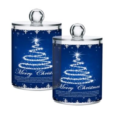 Imagem de STAYTOP 2 frascos de boticário Qtip para banheiro com etiquetas – Recipiente de armazenamento Qtip de plástico transparente para bola de algodão, cotonete, grão de café e árvore de Natal