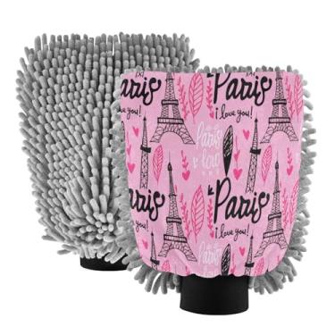 Imagem de STAYTOP Luvas de lavagem de carro da Torre Eiffel de Paris, 2 peças, luvas de microfibra de chenille, sem arranhões, panos de esponja de lavagem ultra absorventes para carros, limpeza doméstica - G