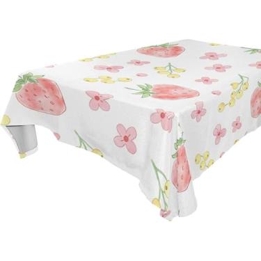 Imagem de Burbuja Toalha de mesa de morango, toalha de mesa quadrada anti-rugas grossa para decoração de jantar, cozinha, festa, 152 x 152 cm