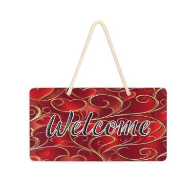 Imagem de Burbuja Placa de boas-vindas com corações dos namorados para porta da frente, placa de boas-vindas de PVC para decoração de férias de casa de fazenda, 15 x 28 cm