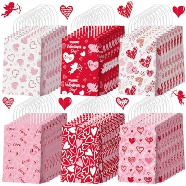 Imagem de Zhanmai 48 peças de lembrancinhas de festa de dia dos namorados para presentes com alças rosa vermelho coração amor papel doces doces sacos para lembrancinhas de festa de aniversário suprimentos