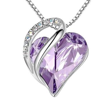 Imagem de RLHRNDE Colares de coração de strass para mulheres, delicados, infinito, amor, pedra do mês de nascimento, coração, pingente de cristal, aniversário, Natal, Dia das Mães, presentes para mulheres