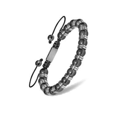 Imagem de Embtrem Pulseira de hematita para homens e mulheres com contas pretas pulseira de obsidiana ajustável para meu filho Pulseira de Mom Dad Joias presentes para aniversário, Large, Sem Pedra Preciosa