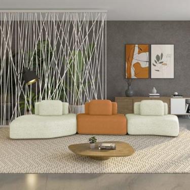 Imagem de Sofá Ilha Sala de Estar Dakota 3 Módulos 484cm Encostos Almofadas Soltas Bouclê Rústico OffWhite/Terracota G33 - Gran Belo